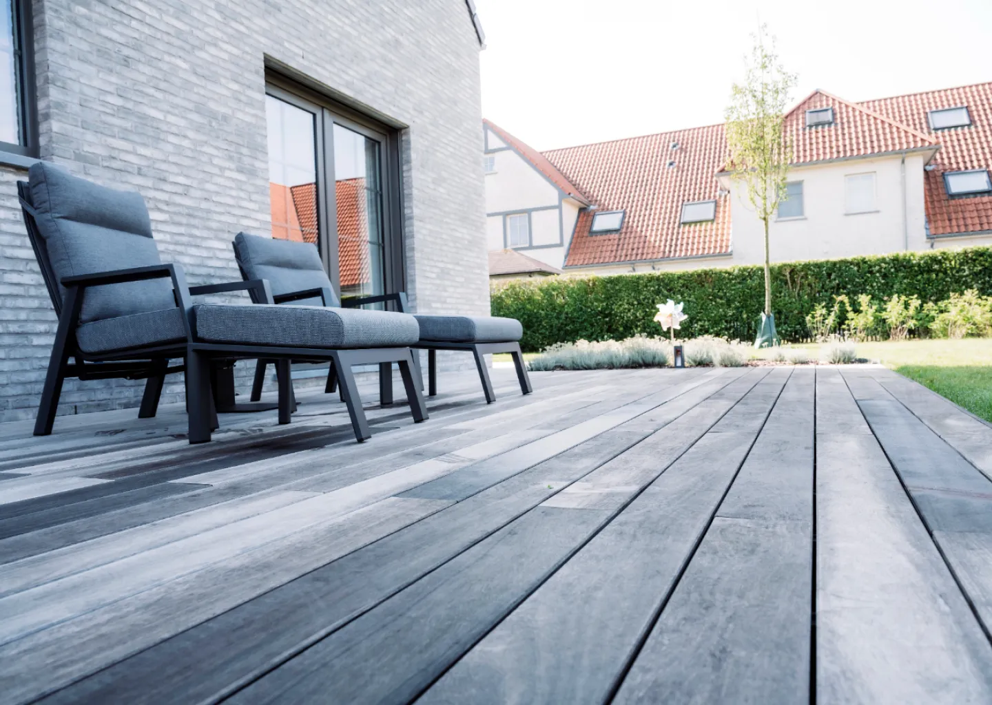 tuin met een strak geschoren haag